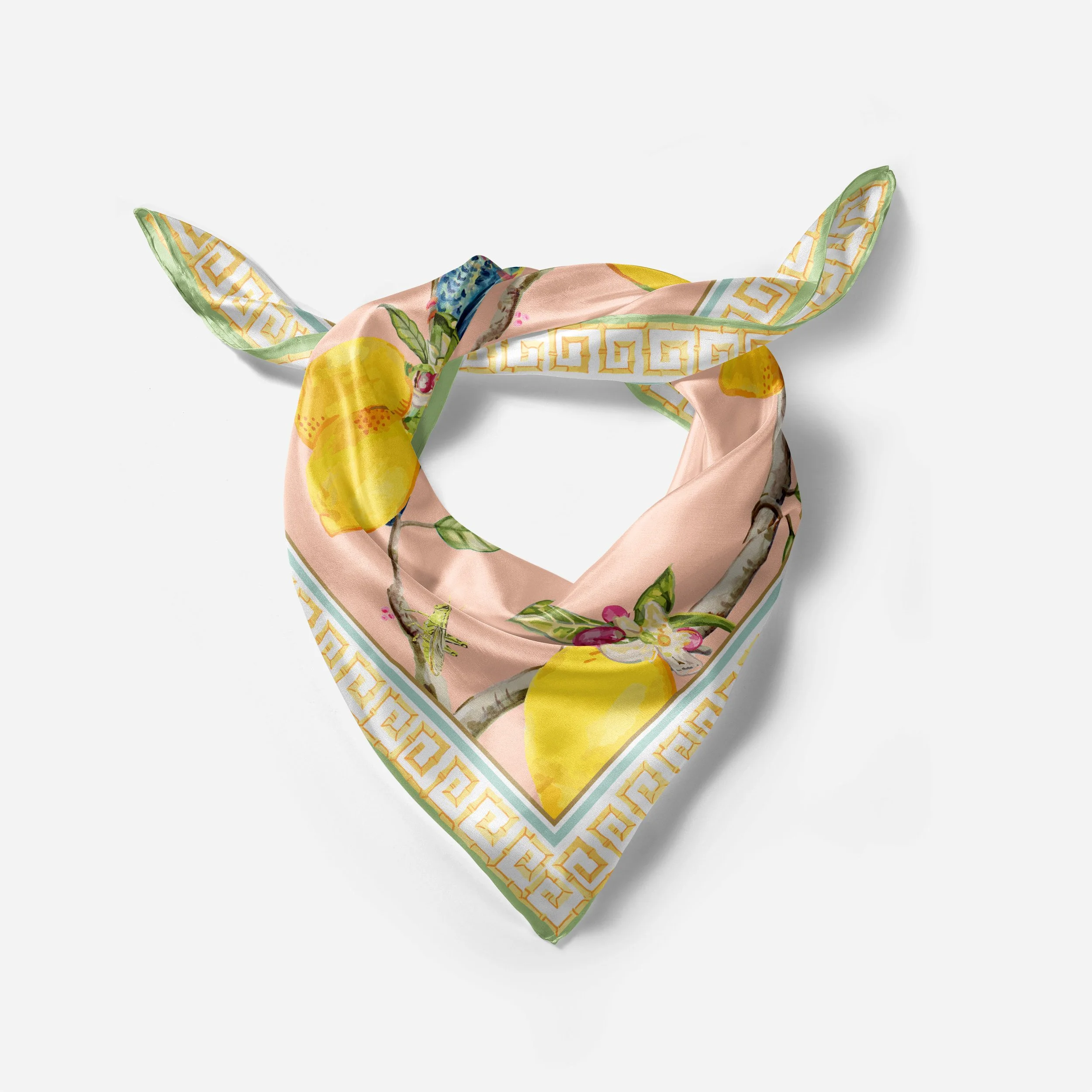 Colorful Luxury Chinoiserie Bamboo 100% Silk Scarf Designed